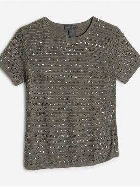 PIERRE CARDIN Sequin Knit Top, Women’s M, Gray Silver